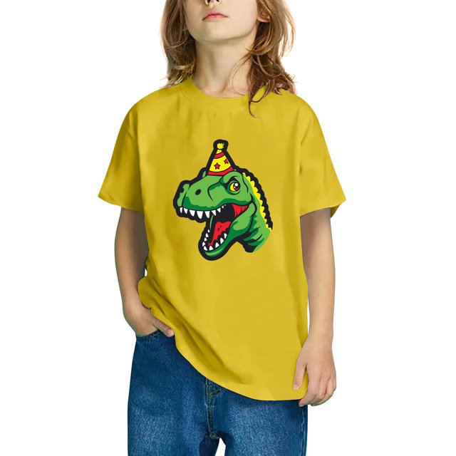 RXIRUCGD T-shirt en Coton pour Enfants Garçons Filles Mode Mignon Col Rond Imprimé Tee Manches Courtes Haut (Jaune, Taille : 5 Ans)