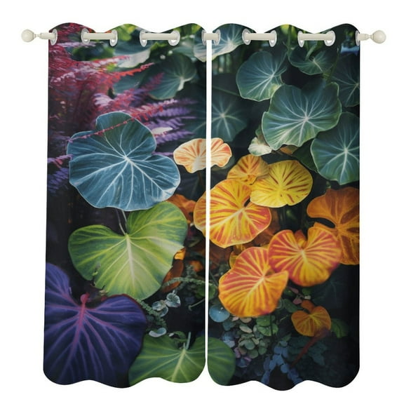 Green Leaf Jungle Animals Curtains Aesthetic Envrionmental Friendly Picture, Living Room Bedroom Window Drapes 2 Panel Set