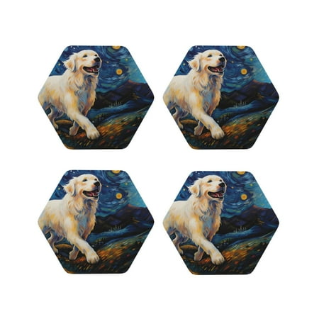 

Tideii Vintage Starry Sky Labrador A for Leather Coasters 4 Pieces Anti-fouling and Anti-scalding Decorative Coasters Suitable for Restaurants Kitchens Coffee Shops-Hexagon
