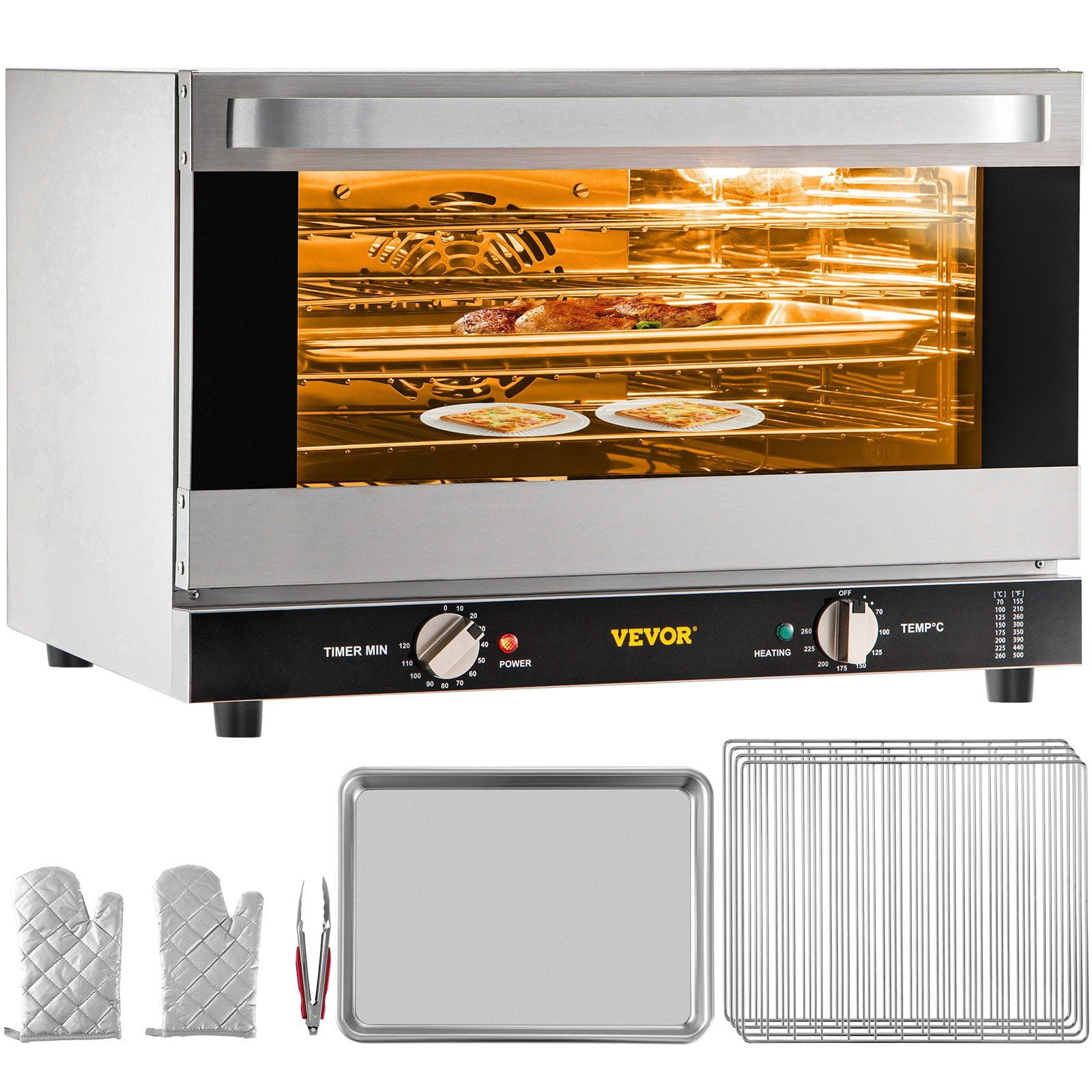 ETL Listed Commercial Convection Oven, 47 Liter / 43 Quart Capacity, 4-Tier Countertop Electric Oven with Front Glass Door