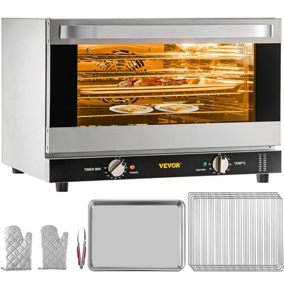Commercial Convection Oven, 47L Half-Size Countertop, 1600W with 4 Trays, Front Glass Door & Accessories, ETL Listed, 120V