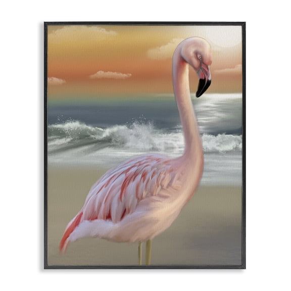 Stupell Industries Coastal Coastal Beach Flamingo Black Framed Giclee Art, 11 x 14, by Matthew Piotrowicz