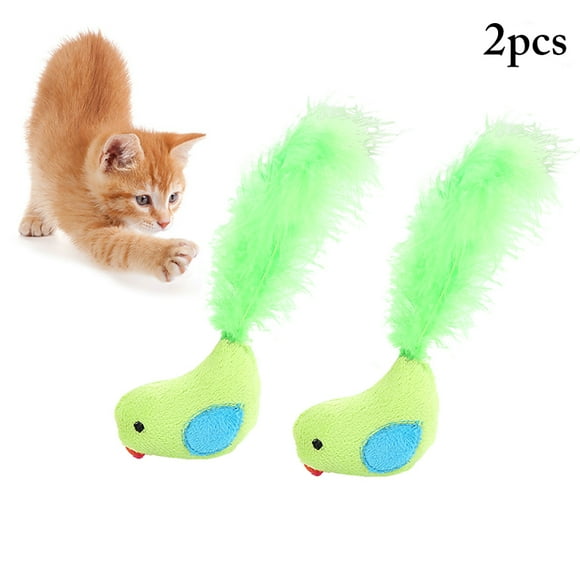 2PCS Bird Cat Toy Lovely Mini Plush Cat Feather Toy Cat Chew Toy Pet Bite Toy