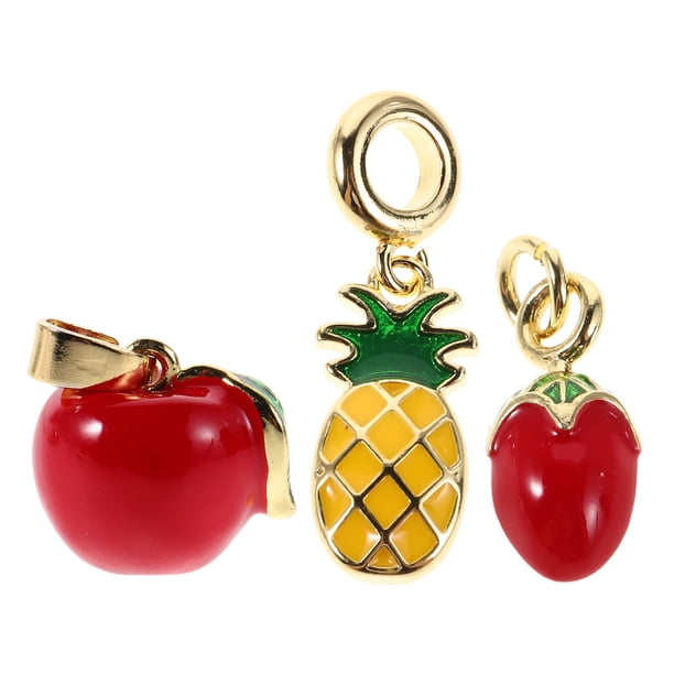3 colgantes de frutas: colgante de metal 3D de manzana, piña y avellanas, ideal para collares, pulseras, pendientes, joyas y llaveros.