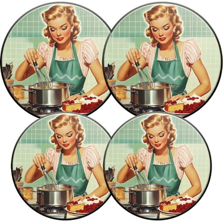 

Electric Stove Burner Covers 4 Pcs Round Gas Burner Cover 8 and 10 Inch retro-style illustration attractive woman baking