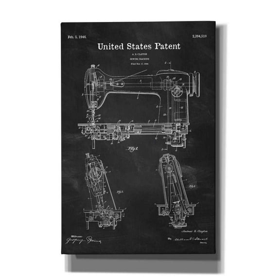 Epic Graffiti 'Sewing Machine Blueprint Patent Chalkboard' Canvas Wall Art, 12"x18"