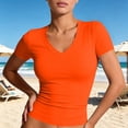 thumbnail image 5 of Womens Summer Tshirt Short Sleeve Deep V Neck Shirts Casual Slim Fit Basic Tee Orange 2XL, 5 of 5