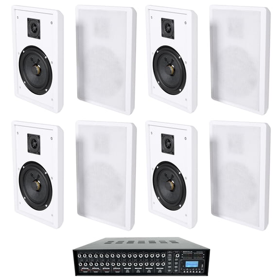 Rockville ROCK MATRIX Multi Room Home Receiver 8) 5.25" Slim White Wall Speakers