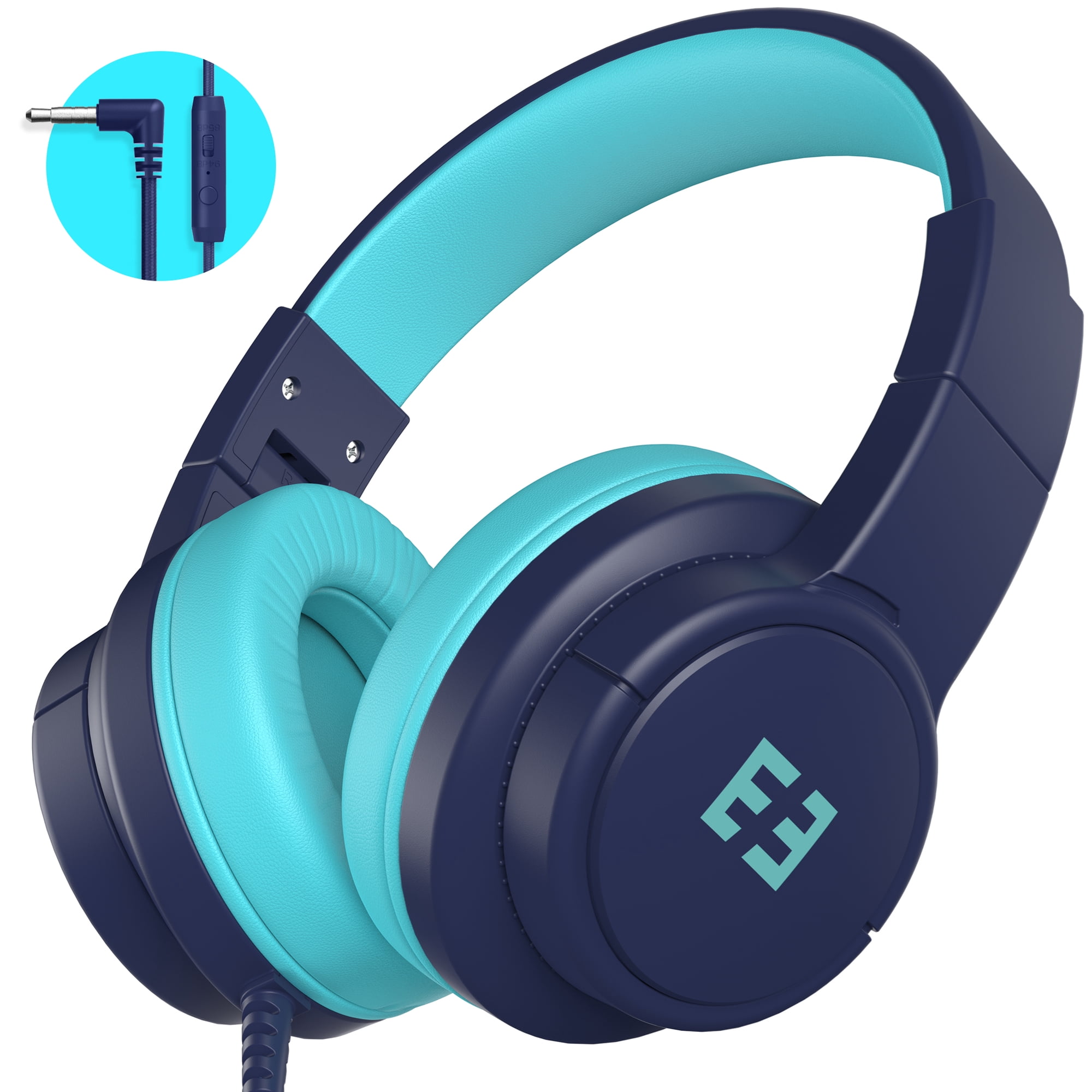 Seenda HKC308 Kids Headphones, Over-Ear Wired Headphones with Microphone for Kids, Foldable, Audio Share, 85/94dB Safe Volume Control, Blue