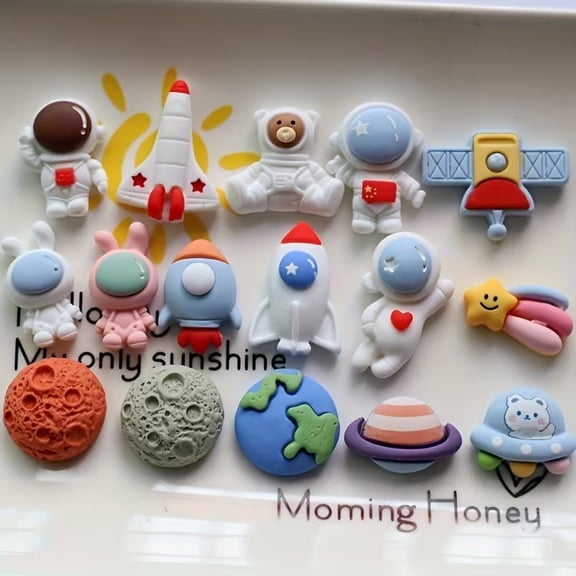 20pcs Space-Themed Resin Craft Set - Colorful Mini Astronauts, Rockets & Planets for DIY Projects and Party Favors