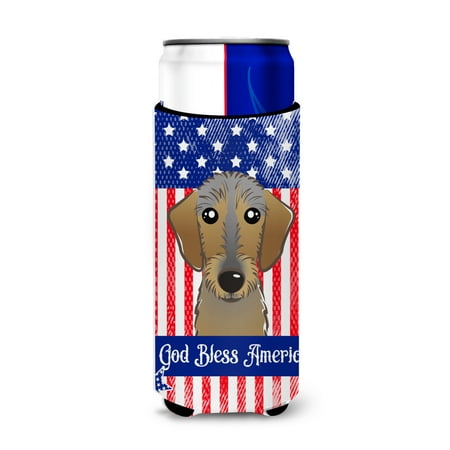 

Carolines Treasures BB2164MUK God Bless American Flag with Chocolate Labrador Michelob Ultra beverage Insulator for slim