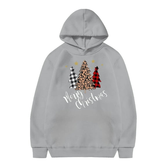 HAYIMI Christmas Tree Print Girls Hooded Sweatshirt Festive Kids Pullover Cozy Tops Soft Casual Winter Wear Outfit Children Holiday Long Sleeve Streetwear