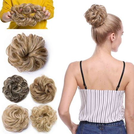 S-noilite Synthetic Hair Bun Extensions Messy Hair Scrunchies Hair Pieces for Women Hair Donut Updo Ponytail Coffee brown & Bleach