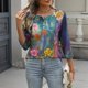 thumbnail image 2 of TaTaai Casual Printed Top Soft Breathable Women's Fashion Button Round Neck 3/4 Sleeve Loose Fit All Season Daily Party Fashion T-Shirt Gift, 2 of 7
