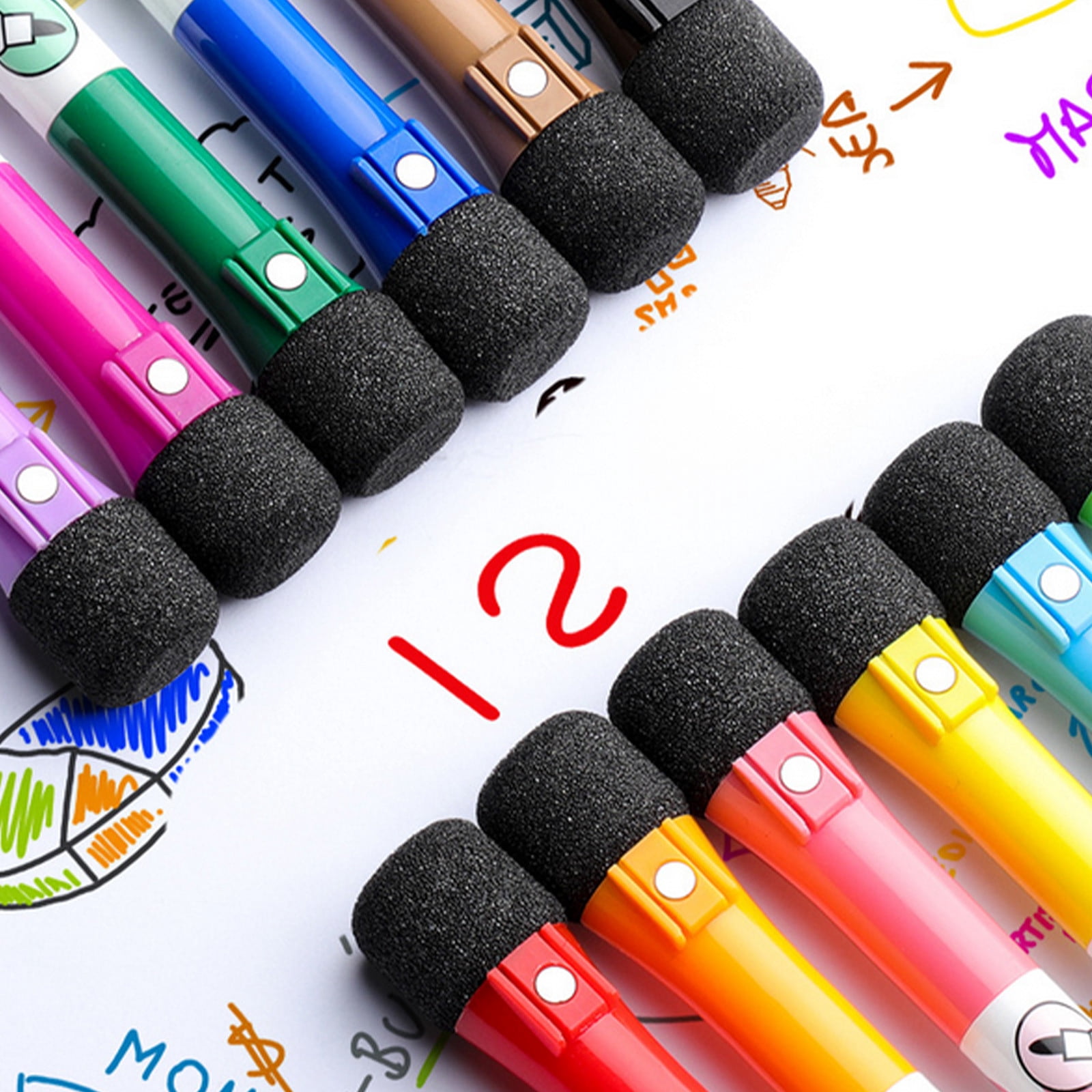 Ankereame 12-Pack Colorful Dry Erase Markers with Magnetic Eraser, Non-Toxic Washable Ink, Multi-Surface for Ki-ds & Teachers, 12 Bright Colors
