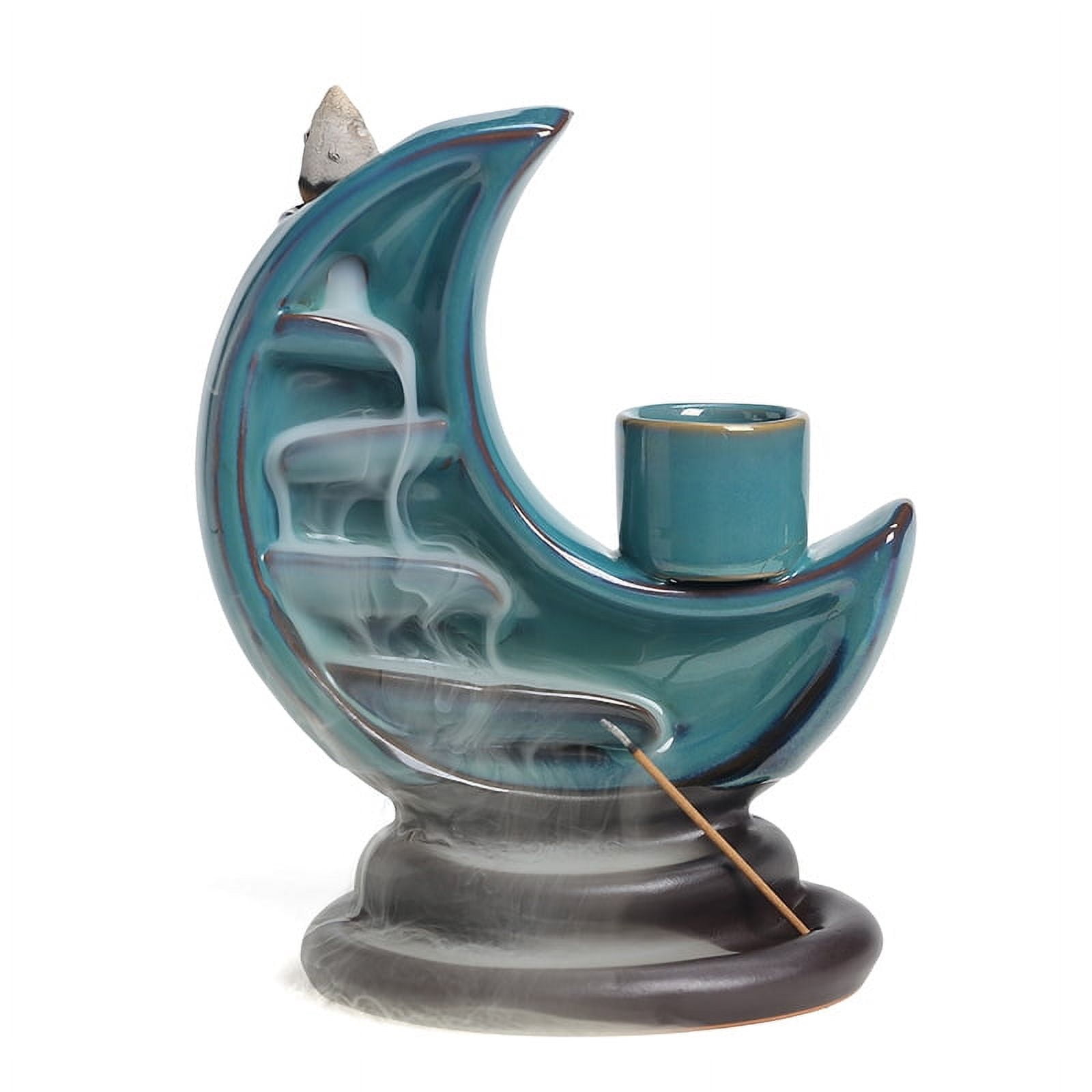 Lotus Pond Backflow Incense Burner Creative Moon-Shaped Ceramic Candle Holder Zen Incense Stick Tray Home Decoration for Yoga Meditation