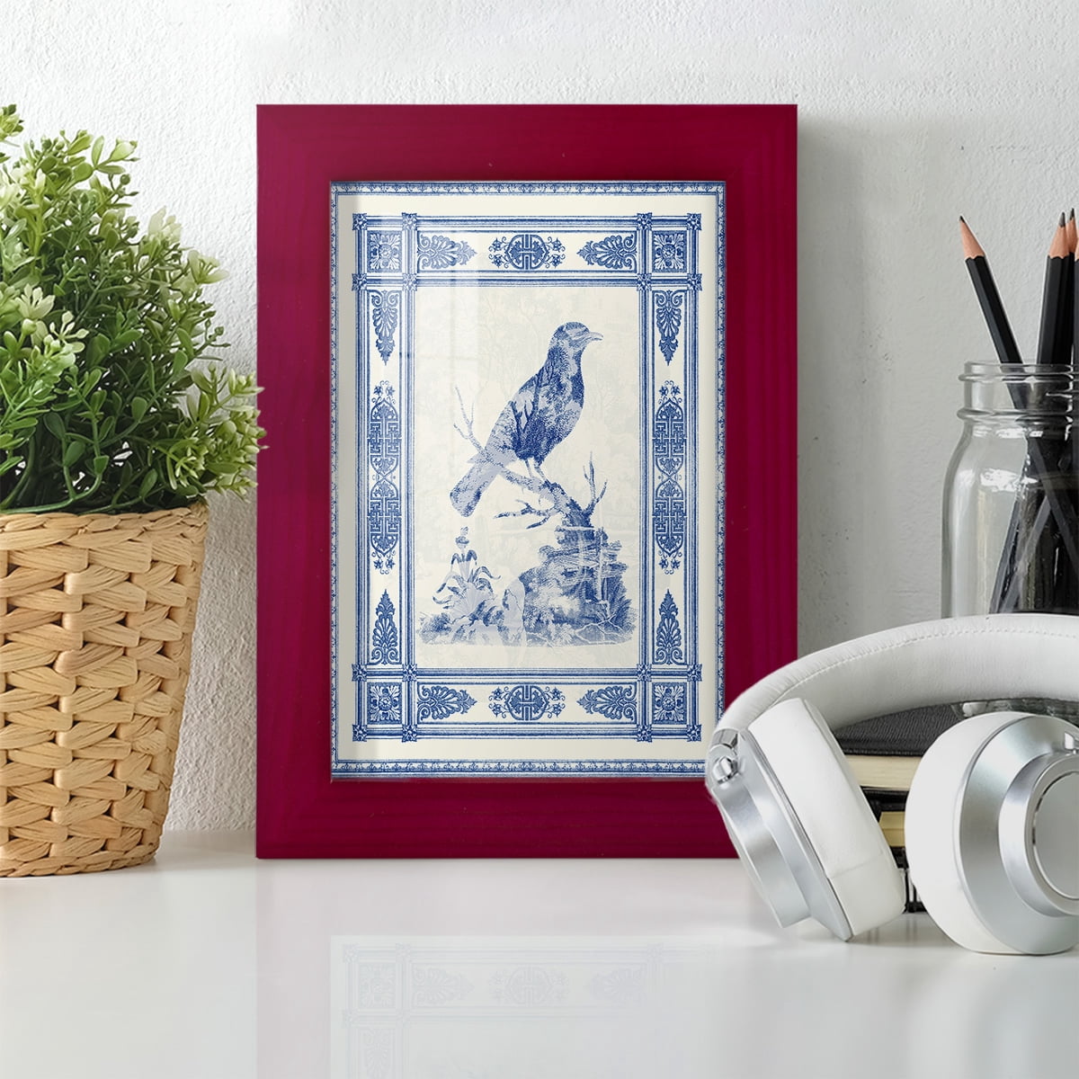 Toile de Jouy I -Framed Print w/glass-Cherry Red
