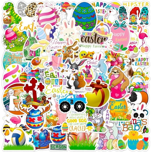 200 Pcs Easter Stickers for Water Bottles, Easter Egg Bunny Stickers for Kids Teens Girls Adults, Vinyl Waterproof Stickers for Waterbottles, Laptop
