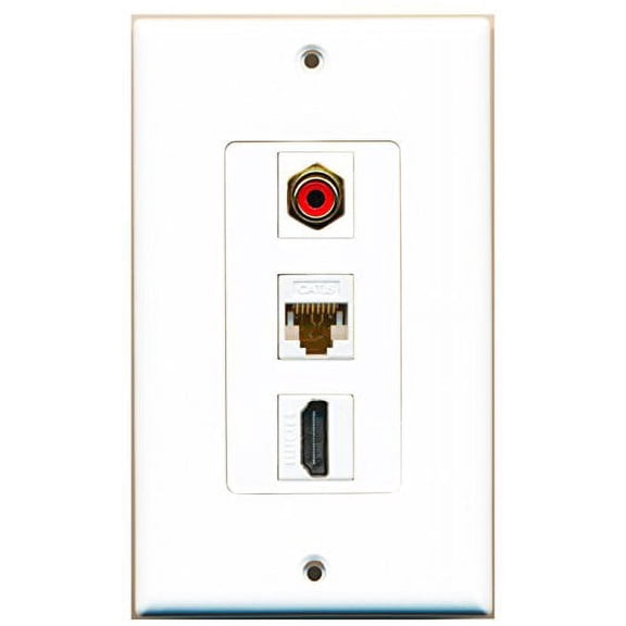 RiteAV - 1 Port HDMI and 1 Port RCA Red and 1 Port Cat6 Ethernet White Decorative Wall Plate Decorative
