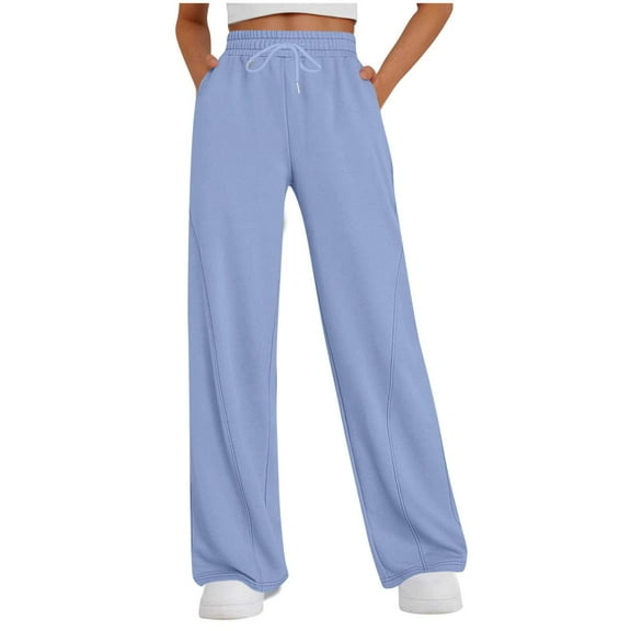 BXINGOHAI Womens Wide Leg Sweatpants High Waisted Baggy Pants Drawstring Athletic Joggers Light Blue S