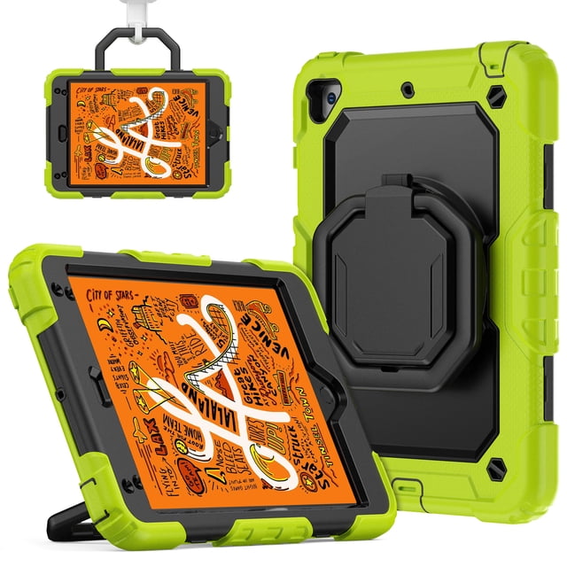 for iPad Mini 5th/4th Generation Case 7.9 inch 2019/2015, 360 Rotating Shockproof Cover with Stand, Handle, Shoulder Strap, Lime