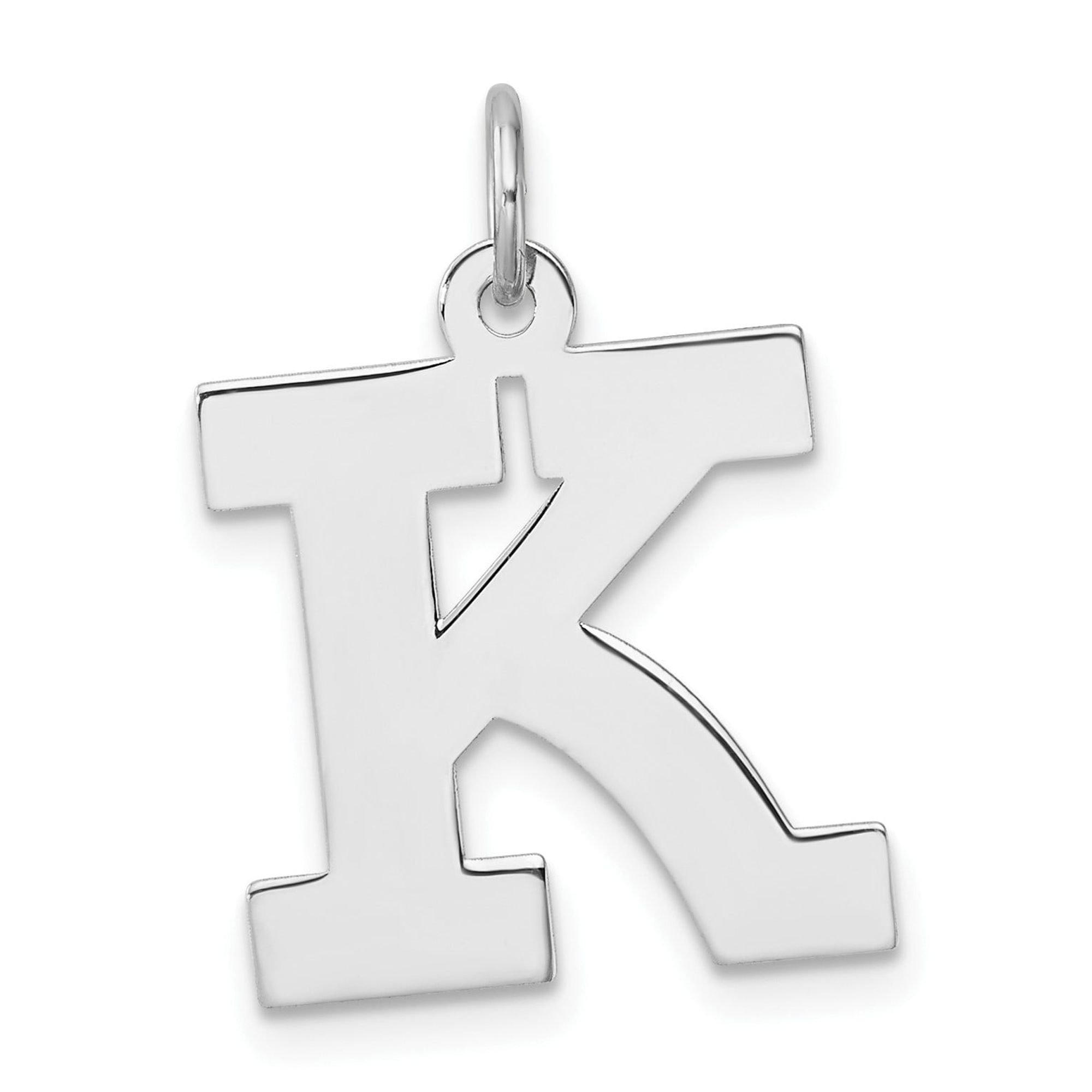 Sterling Silver Block Letter K Pendant Charm for Necklace, Polished Initial Jewelry for Women or Unisex, Modern Alphabet Monogram Accessory, Personalized Identity Style