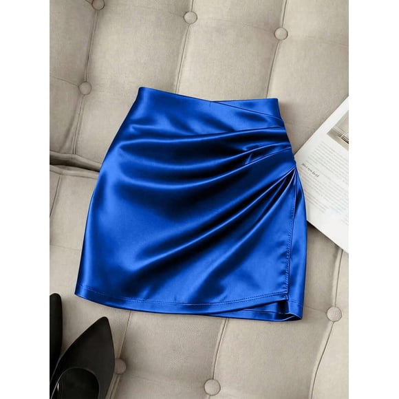 Falda Mini Ajustada Con Pliegues Asimétricos En Azul Real Brillante