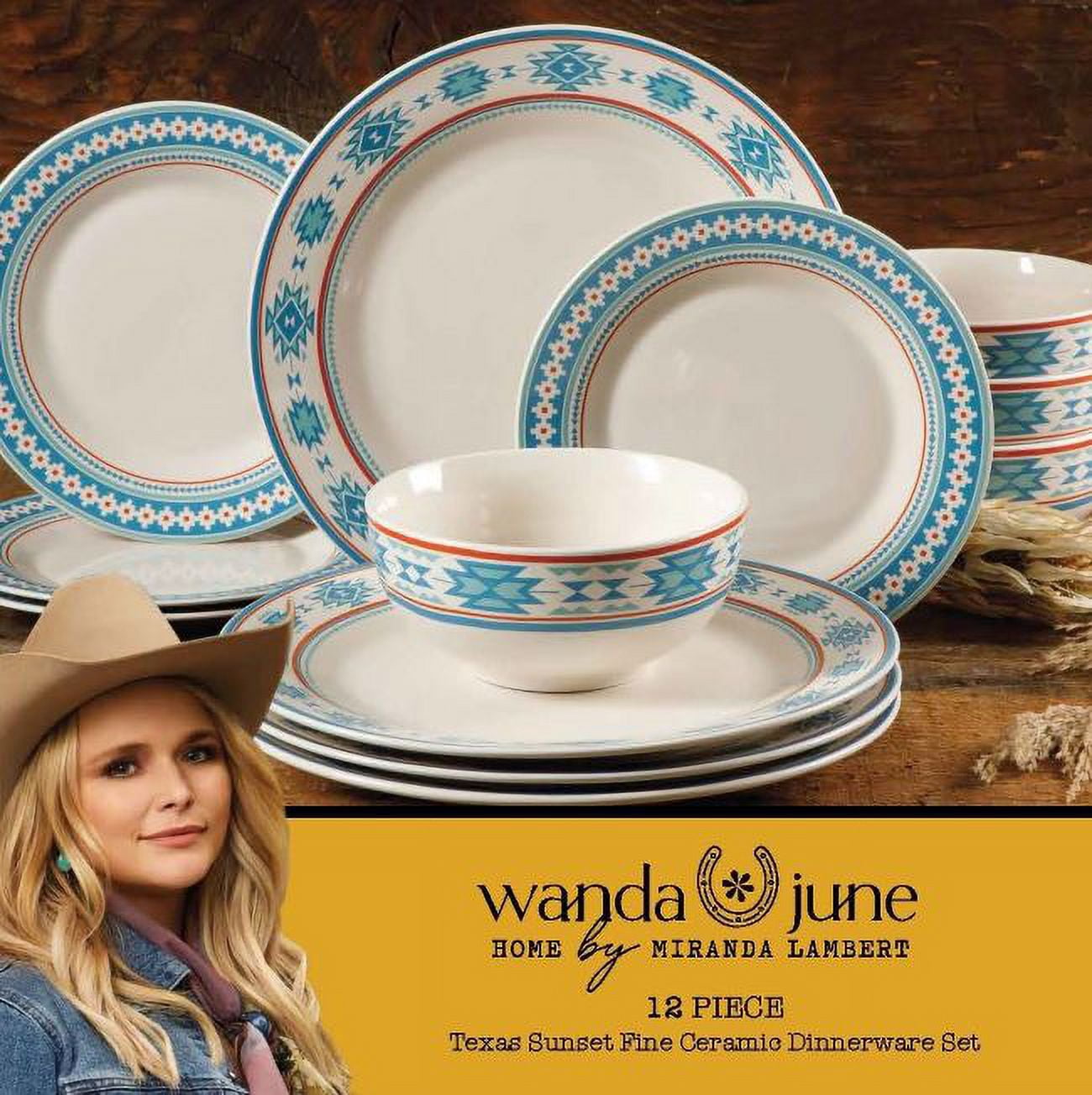 Wanda June Home Texas Sunset 12-Piece Decorated Fine Ceramic