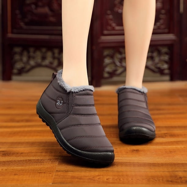 Botas de nieve para mujer Zapatos de invierno Botines de piel de felpa cálidos Zapatos planos sin Romacci Botas de nieve para mujer