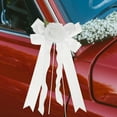 thumbnail image 2 of 4pcs White Wedding Ribbon Bows with Artificial Flowers for Car Handles, Mirrors, Chair Backs - Elegant Car Wedding Decorations, 2 of 10