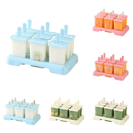 

D-GROEE 1 Set Classic Molds with Sticks Ice Maker Food Grade Plastic for Homemade Juice Popsicles Set of 9 Pops with Stand