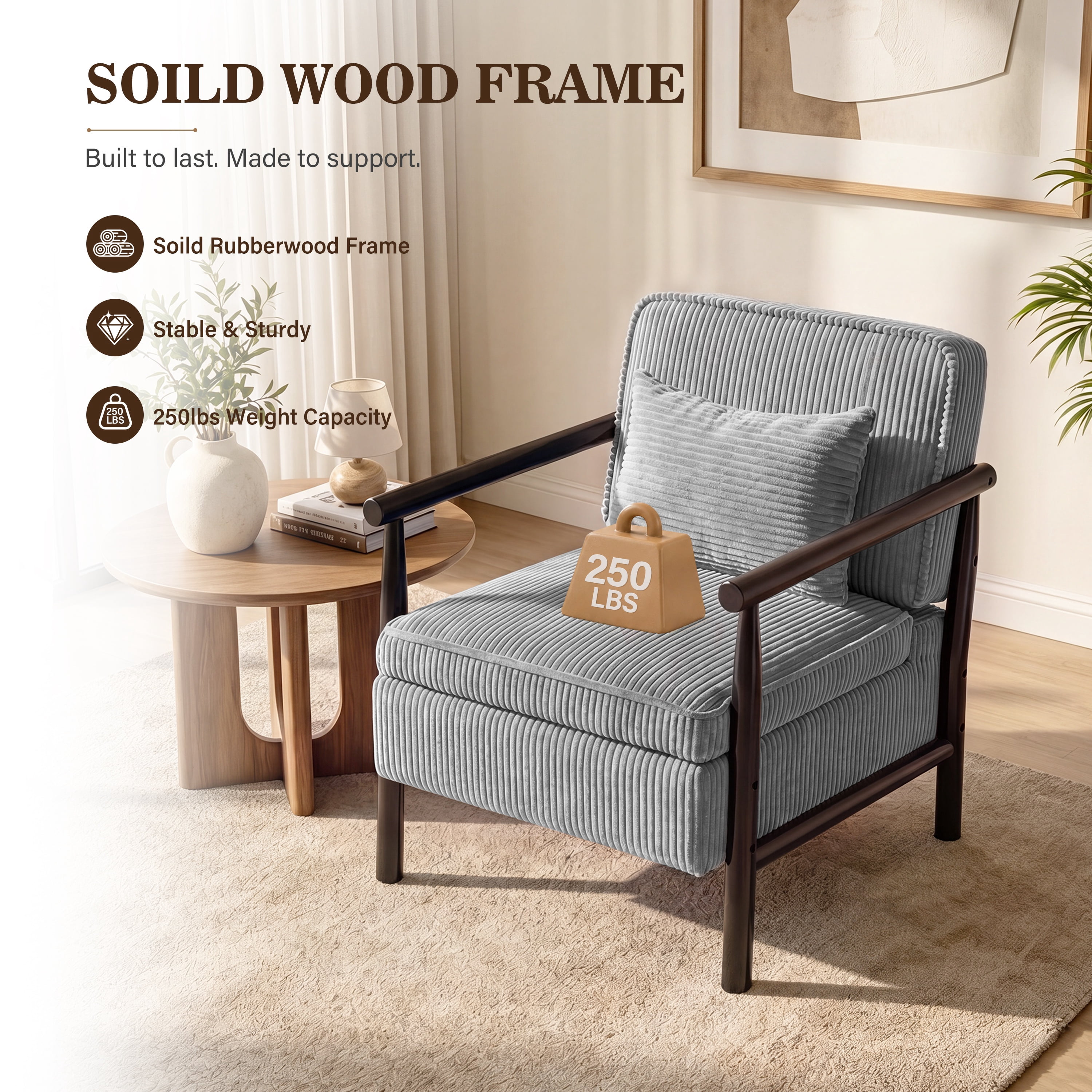 Accent Chair with Hidden Storage, LEGAHOME Antique Gray Modern Arm Chair for Living Room, Comfy Corduroy Reading Armchair for Bedroom, with Solid Wood Leg for 250lbs Weight Capacity