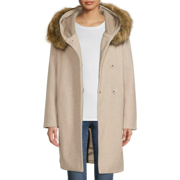 Mark Alan Women S Faux Fur Hooded Coat, Dkny Belted Faux Leather Trim Hooded Trench Coat