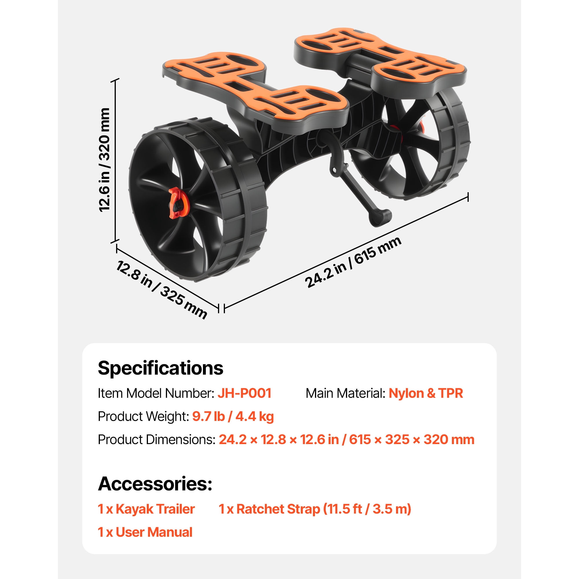 KFFKFF Foldable Kayak Cart with 300 lbs Capacity,Durable Trolley Featuring 10-inch Solid Rubber Tires & Ratchet Strap, Ideal for Transporting Kayaks, Canoes, Paddleboards, Float Mats, and Small Boats