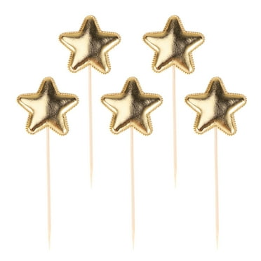 5pcs Star Cake Toppers Adorable Cake Picks PU Cupcake Decor Party Supplies for Wedding Birthday Festival (Golden)