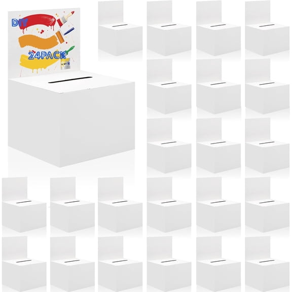 24 Pack Raffle Ticket Box White Suggestion Ballot Box with Slot Cardboard Charity Donation Boxes for Fundraising Collecting Business Card Voting Contest, 6.6 x 4.5 x 4.5 Inches