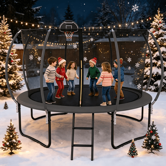 Shengchao Trade 1000LBS 12FT Trampoline for Adults and Kids,Trampoline with Enclosure,Basketball Hoop, Light,Recreational Trampoline with Ladder, Heavy Duty Trampoline Capacity for 4-6 Kids