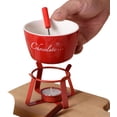 thumbnail image 2 of Fondue Cup | With Fork Ceramic Kitchen Gadgets Melting Set For Christmas Birthday Camping Picnic Home Butter Cheese Caramel Dessert(Red), 2 of 5