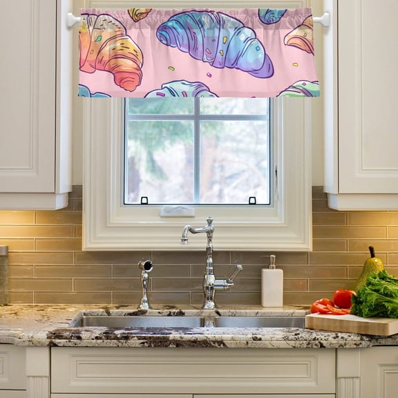 Cute Croissants Curtain Valances Farmhouse Design Window Treatment Decor Blackout Rod Pocket for Windows Living Room Kitchen 54" x 18"