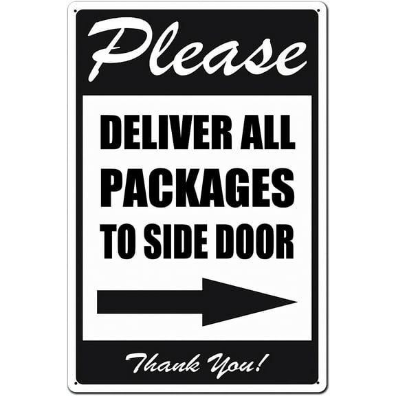 DAOLEG Please Deliver All Packages to Side Door (Right Arrow) - 8"x12" Metal Package Delivery Sign, Thank You Notice for Delivery Driver Home Business Indoor Outdoor Direction Decor
