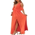 thumbnail image 2 of Women‘s Summer Split Maxi Dress Off Shoulder Deep V Neck Solid Color Mid Sleeve Loose Evening Party Dress, 2 of 6