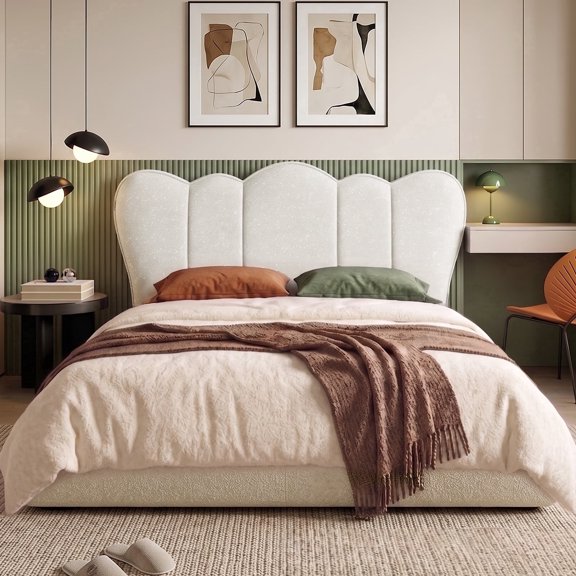 Pinmoco Upholstered Headboard for Queen Beds, Height Adjustable Cloud-shaped Headboard, No-Tools and No-Drill, Starry Beige