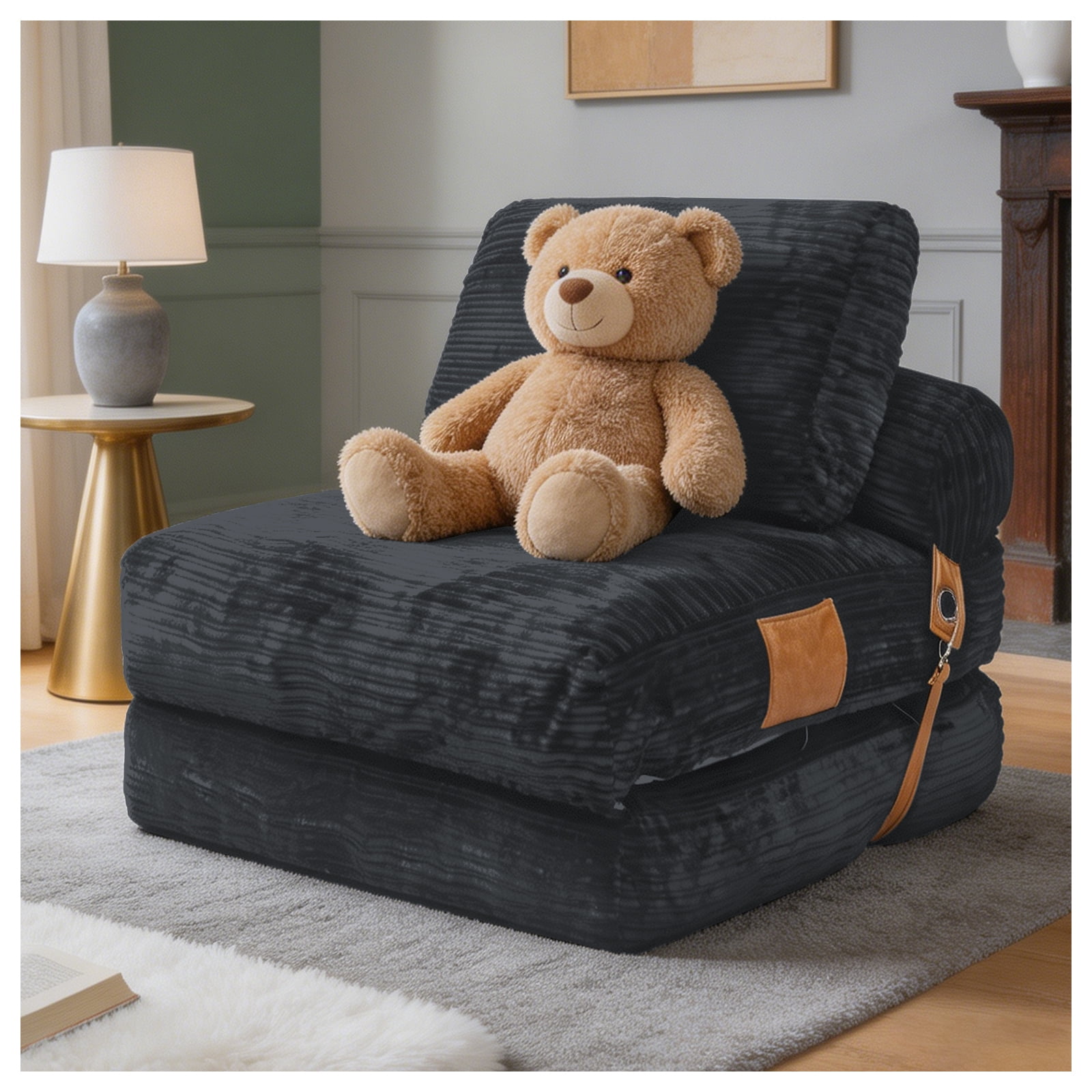Leumius Lazy Sofa Bean Bag Chair,Folding Sofa Bed,Comfy Convertible Fold Out Lounge Chair for Living Room Bedroom,DARK GREY