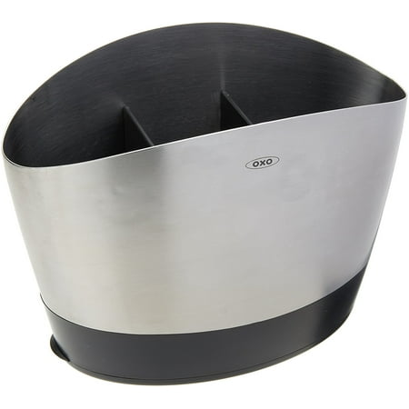 Oxo Good Grips Utensil Holder - Good Grips Brushed Stainless Steel Utensil Holder, Space-efficient elliptical shape can be placed in a narrow area or flush with a wall By OXO