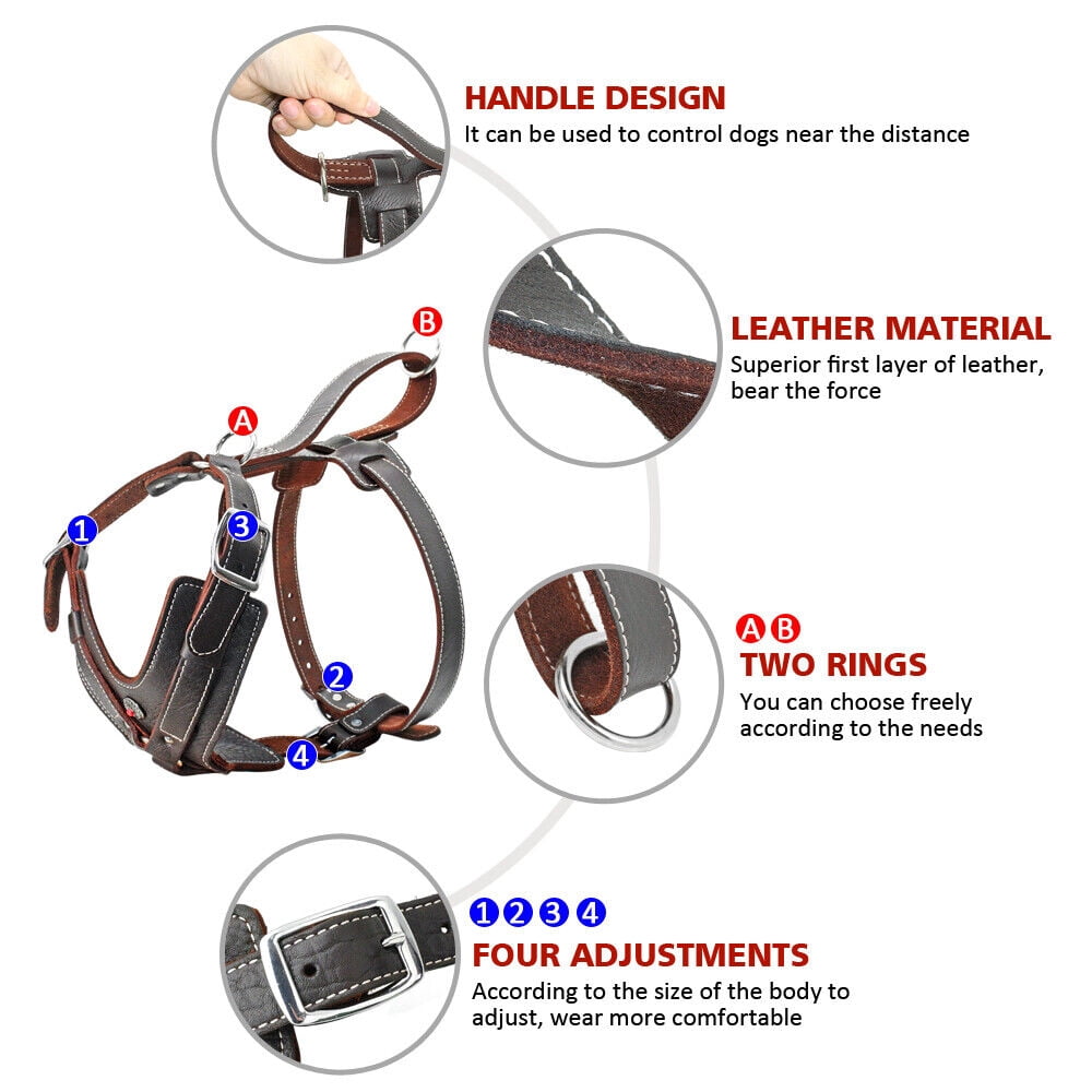 Didog Leather Large Dog Harness Heavy Duty Vest Thick Soft for Big Medium Breed Dogs Brown