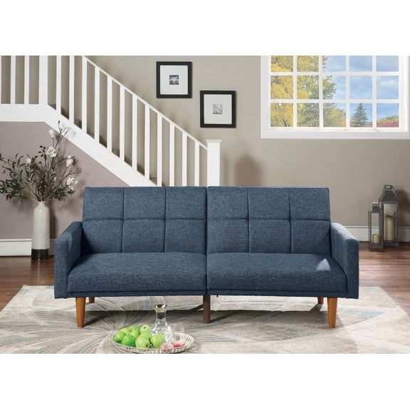 Modern Navy Polyfiber 1pc Convertible Sofa Couch with Wooden Legs for Living Room