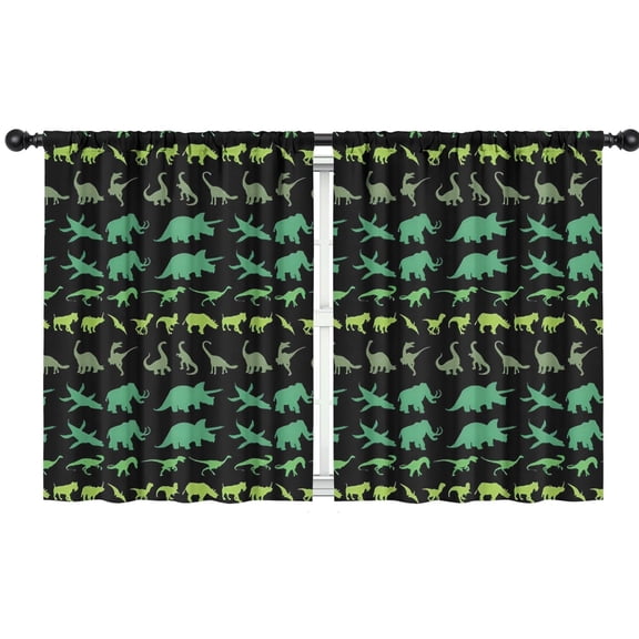 Blackout Kids Curtains,Green Dinosaurs MultiShapes Pattern Childrens Insulated Curtains Set Of 2,Bedroom Essentials,Toddler Room Decor 42"x54"