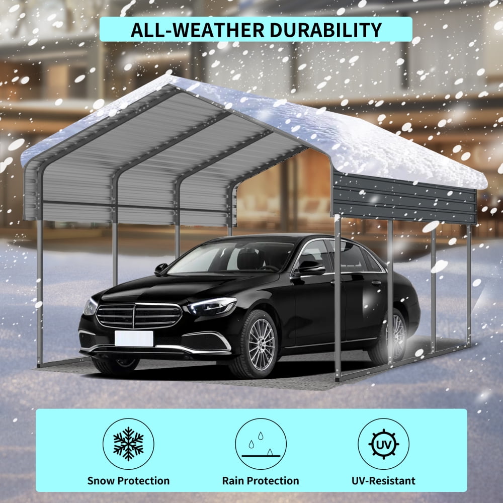 NOBOLEA Metal Carport, Heavy-Duty Steel Car Canopy with Reinforced Frame, Weather-Resistant Outdoor Shelter for Cars, Boats, and Equipment, Grey