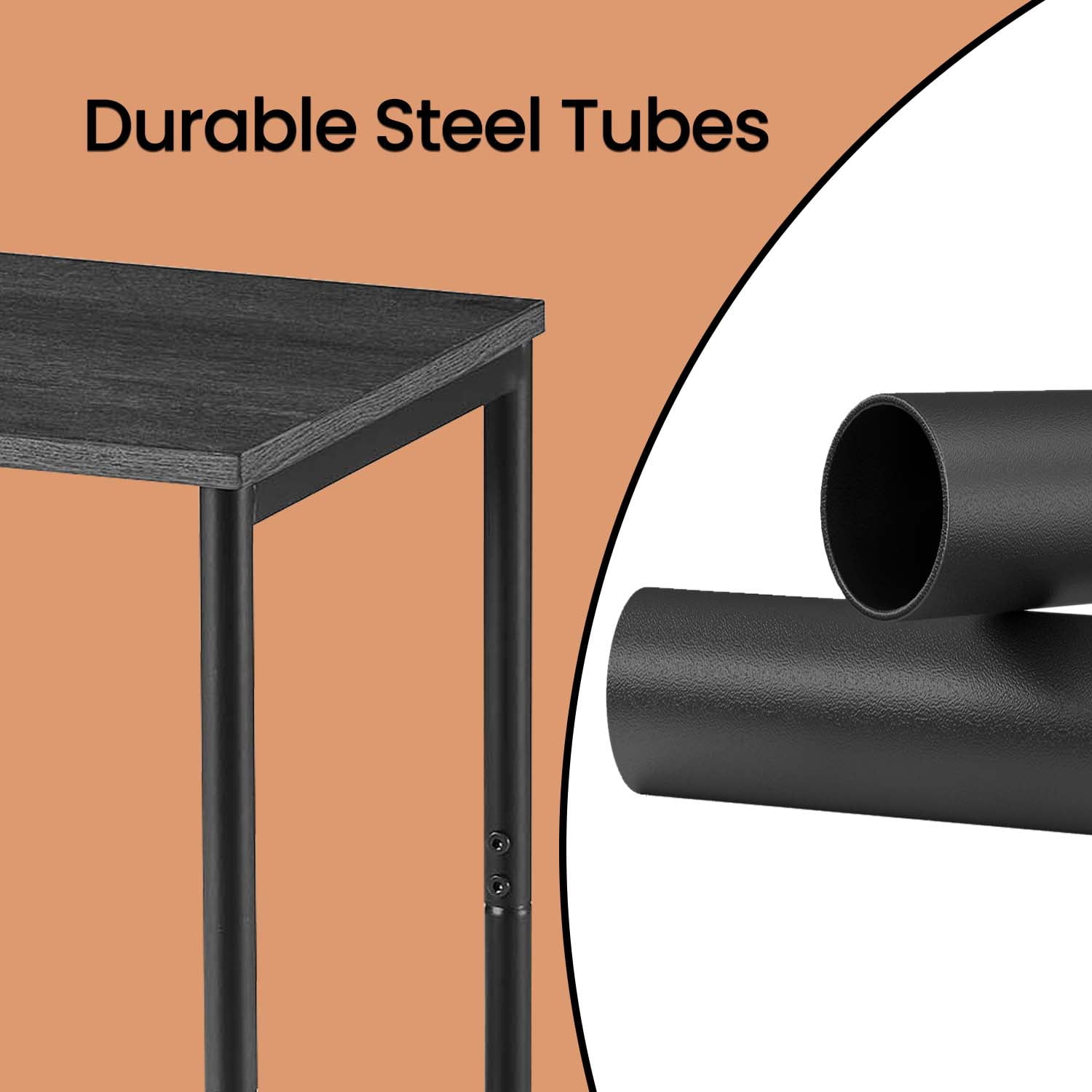 LEDREM Industrial 2-Pack Accent End Tables, Sturdy Steel Frame & Particleboard, Easy assembly, Adjustable Feet Slim Side Table, Gray and Black