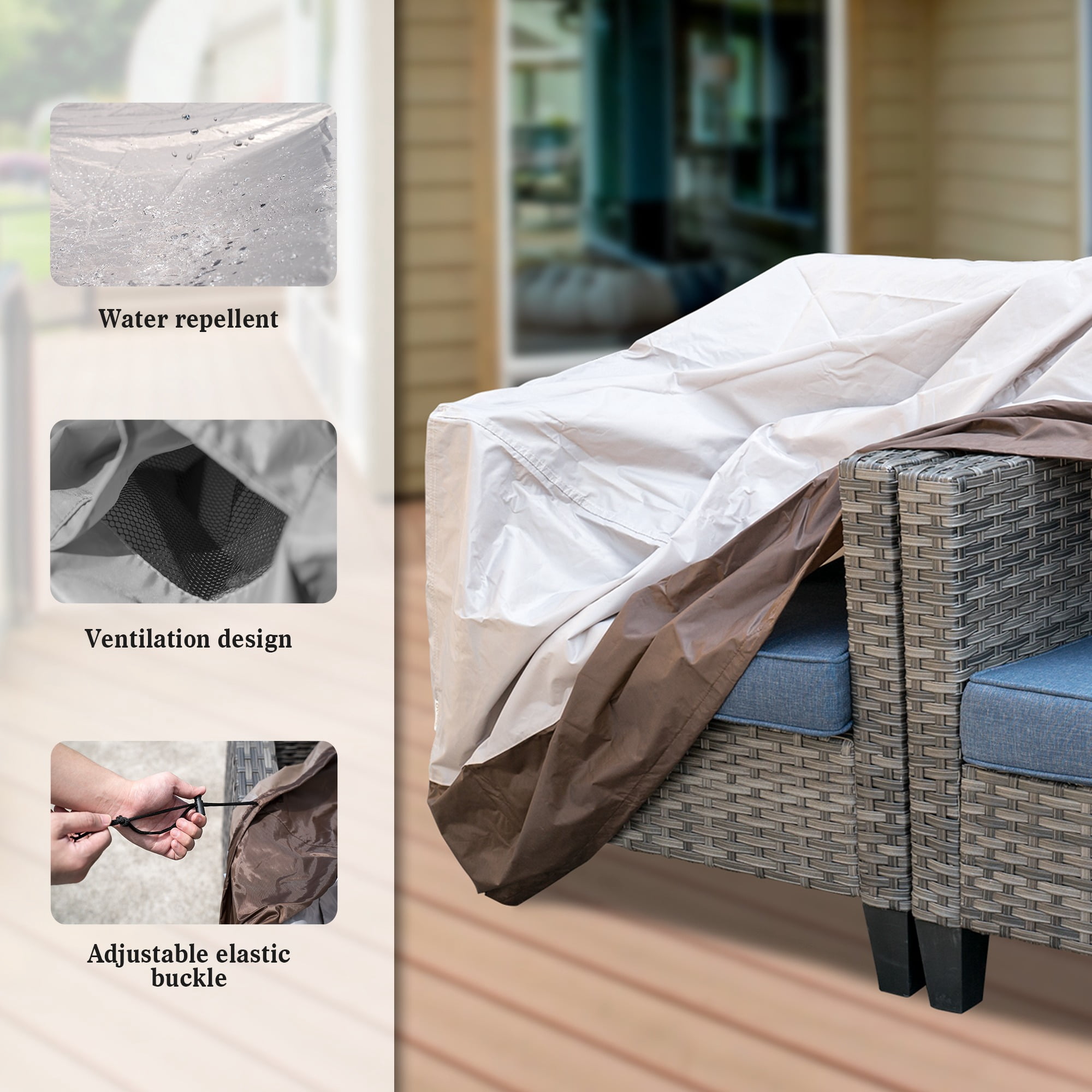 OVIOS Patio Furniture Covers Waterproof Rectangular Outdoor Furniture Cover Weatherproof Heavy Duty 210D Polyester Cover for Patio Table and Chair Set 58x31x29 inches